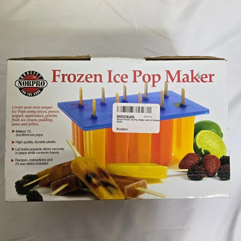 Norpro Frozen Ice Pop Maker, Recipes Instructions 24 Pop Sticks, Item 423, New‎